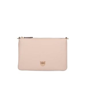 Pinko Logo-Embellished Leather Clutch Bag - Pink