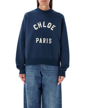 Chloé Boxy Mock-Neck Casual Tee - Blue