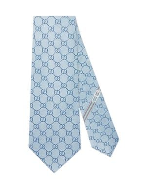 Gucci Double G Motif Handmade Silk Tie 8 X 146 Cm - Blue