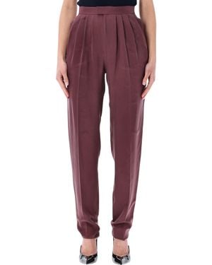 Saint Laurent Mid-Rise Silk Habotai Pants - Red