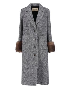 Valentino Wool-Blend Chevron Notched-Collar Jacket With Long Sleeves - Gray