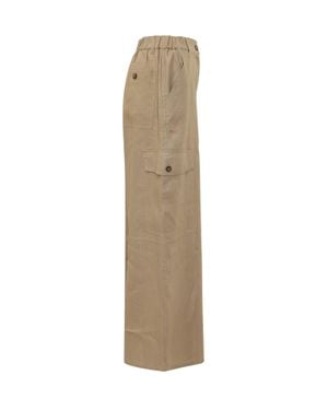 Weekend by Maxmara Wide-Leg Linen Pants With Pockets & Attached Bag - Natural