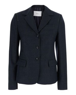 Tela 'Farrah' Single-Breasted Wool-Blend Jacket With Notched Revers And Flap Pockets - Blue