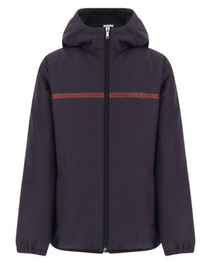 Gucci Boys' Lightweight Nylon Jacket With Web Stripe Print And Fixed Hood - Blue