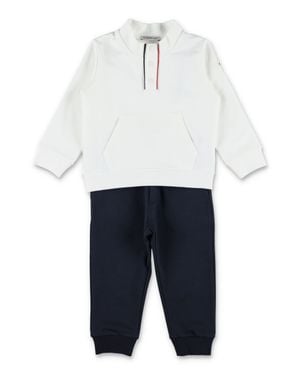 Moncler Mini Brushed Cotton High-Neck Snap Sweatshirt & Jogger Set For Boys - White
