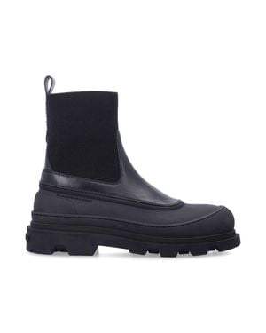 Moncler Leather Chelsea Boots With Elastic Sides And Lightweight Technical Sole - Blue
