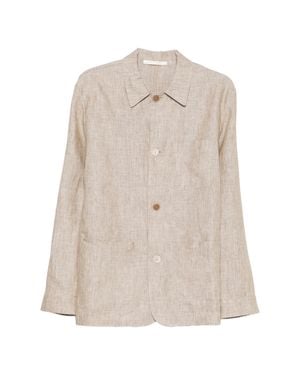 120% Lino Linen Jacket With Button Closure For - Natural