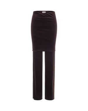 ANDAMANE High-Waist Skirt Overlay Straight-Leg Pants - Brown