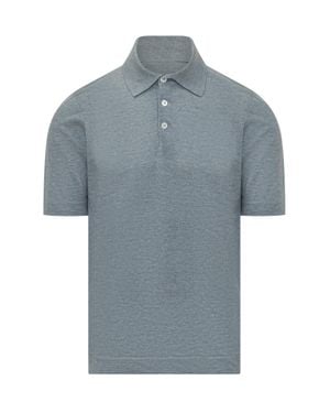 Brunello Cucinelli Short Sleeve Polo With Buttoned Collar - Blue