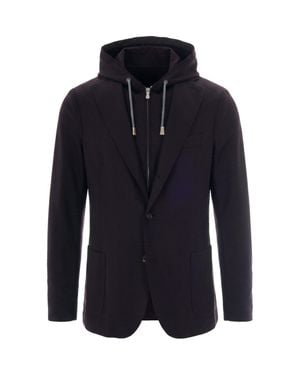 Eleventy Hooded Zip-Front Blazer Jacket - Blue