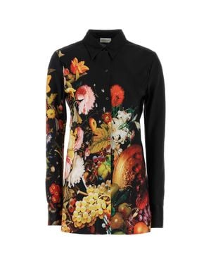 Dries Van Noten Printed Silk Satin Shirt - Black