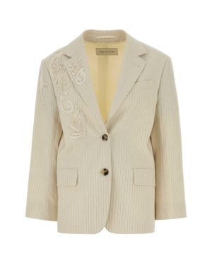 Dries Van Noten Embroidered Cotton Blend Birdy Blazer - White