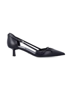 Prada Open-Side Leather Pumps With Bow Detail And 4.5 Cm Heel - Blue