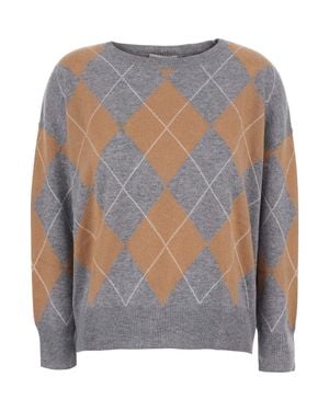 SOLOCASCMIR Tech Fabric Sweater With Round Neck And Diamond Motif - Gray