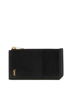 Saint Laurent Leather Card Holder With Key Rings - Black