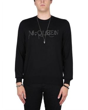McQueen Embroidered Logo Regular Fit T-Shirt - Black