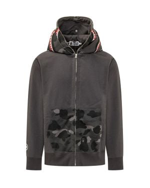 A Bathing Ape Camo Shark Full Zip Double Hoodie - Black