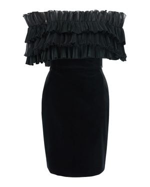 Elisabetta Franchi Ruffle Off-Shoulder Velvet Mini Dress With Back Zip - Black