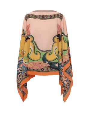 Etro Stampaint Fantasia Knit Poncho - Orange