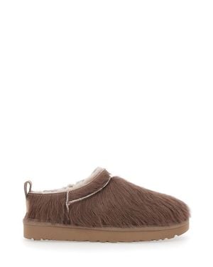 UGG Classic Micro Leather Hair Mini Ankle Boots With High Collar And Rubber Sole For - Brown