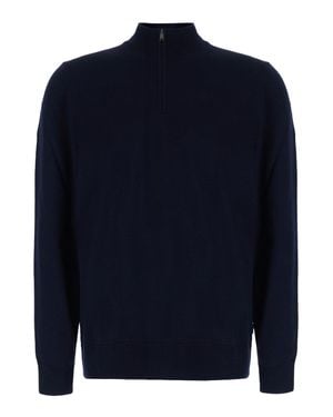 BOSS Wool Half-Zip Sweater With Ribbed Finishes - Blue