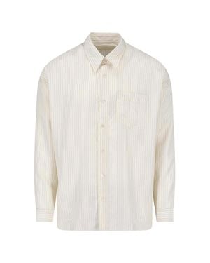 sunflower Cream Striped Bowling Tencel Shirt - White
