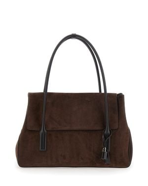 Tom Ford Large Suede Shoulder Handbag With Padlock Front - Brown