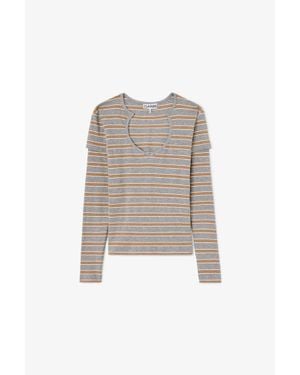 Ganni Soft Cotton Rib V-Neck Long-Sleeve Top - White