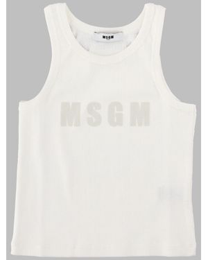 MSGM Girls Cotton Ribbon Tank Top - White