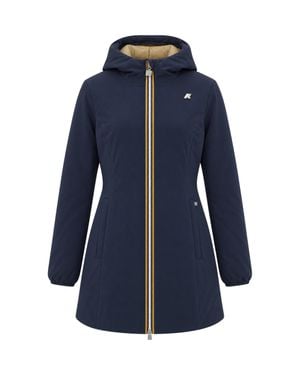 K-Way Hooded Long Zip Front Coat - Blue