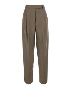 Rohe Daria Wool Pants With Single Pleat, Belt Loops & Tapered Leg - Gray