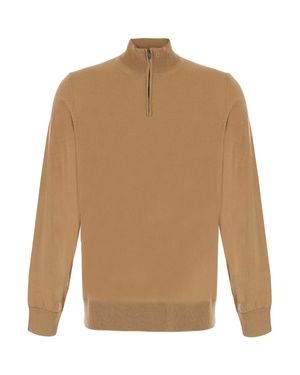 BOSS Wool Half-Zip Sweater With High Collar - Natural