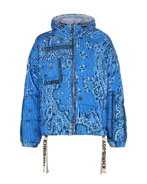 Khrisjoy Puff Bandana Corduroy Hooded Down Jacket - Blue
