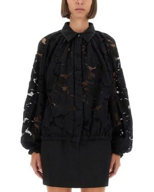 Patou Balloon-Sleeve Lace Blouse - Black