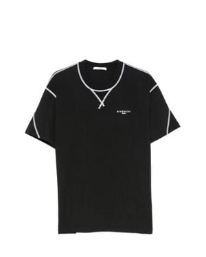 Givenchy Logo Cotton T-Shirt With Contrast Stitching - Black