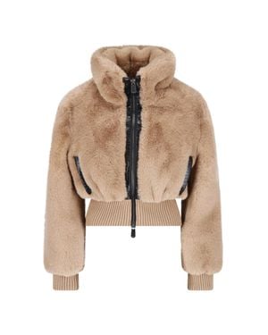 Pinko Faux Fur Cropped Hooded Jacket - Natural
