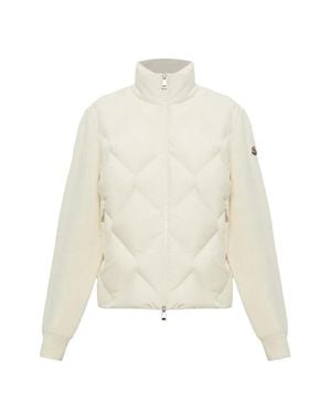 Moncler Quilted Wool-Cashmere Puffer Sweater With Goose Down, Zip Pocket - White