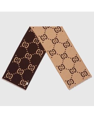 Gucci Gg Jacquard Wool Silk Scarf W 35Cm X L 190Cm - Brown