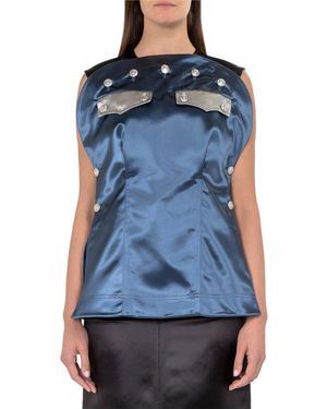 Calvin Klein Satin Top With Buttons - Blue