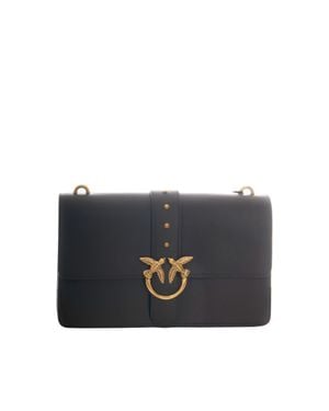 Pinko Flap Shoulder Bag With Bird Clasp - Black