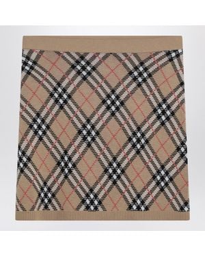 Burberry Wool And Mohair Blend Check Mini Skirt - Natural