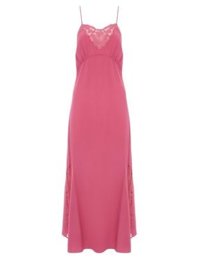 Chloé Silk Slip Dress With Tonal Lace Inserts And Thin Straps - Pink