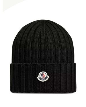 Moncler Gauge 5 Rib Knit Logo Patch Beanie - Black