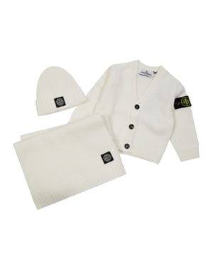 Stone Island Complete Baby Cardigan Set With Accessories - White