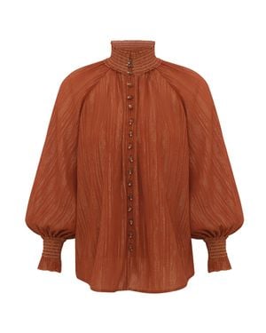 Zimmermann Gathered Cold Shoulder Mini Top - Brown