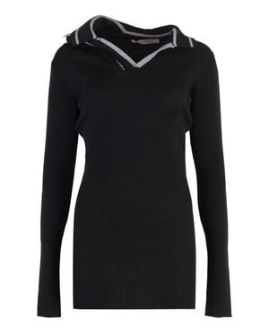 Y. Project Knit Dress With Half Zip And V-Neck For - Black