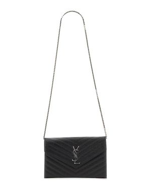 Saint Laurent Cassandra Chain Clutch Pouch, 14 X 22.5 X 4 Cm, Leather - White