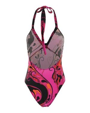 PUCCI Fuchsia Swimsuit With Asymmetric Neckline And All-Over Orchidea Print - Pink
