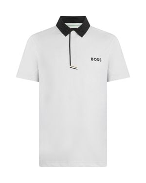 BOSS Short-Sleeve Logo Polo With Contrasting Collar - White