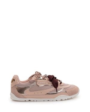 Pinko Stylish Mesh Sneakers With Metallic Accents - Brown